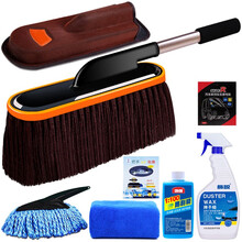 饰说 汽车掸子洗车拖把洗车刷擦车用除尘扫灰掸子蜡拖套装汽车用品 棉线伸缩掸棕色套装