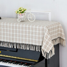 钢琴罩半罩欧式刺绣布艺电钢琴盖巾盖布琴通用现代防尘罩 羊绒格茶色 通用琴盖巾