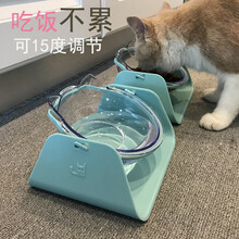 熹宠（XiChong）15°倾斜角猫碗猫盆保护颈椎斜口宠物双碗猫咪猫粮狗狗盆狗碗狗猫食盆用品斜角碗 猫食盆斜口【海洋蓝】 1个