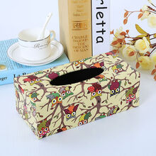 皮革车用纸巾盒座式汽车内饰车载纸巾盒抽纸盒商务车载纸抽盒套 猫头鹰 大号24*12*8.5cm