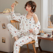 邦帛莉 月子服孕妇装 春秋季纯棉产妇睡衣喂奶衣产后哺乳睡衣居家套装哺乳套装 032-白色三件套 XL码（120-135斤）