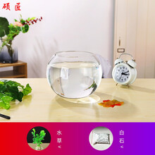 小鱼缸玻璃鱼缸水族箱家用客厅小型乌龟缸桌面创意龟缸迷你金鱼缸 35圆球+白石+水草