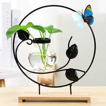 花瓶玻璃水培器皿铜钱草绿萝透明个性水养花盆办公室创意吊挂摆件 铁艺花瓶10号 中等