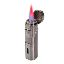 LUXFO朗佑金属雪茄打火机四直冲防风充气雪茄打火机点烟器黑色LF-5008H
