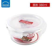 乐扣乐扣LOCK&LOCK耐热玻璃保鲜盒上班族微波炉加热专用碗带饭盒便当盒冰箱收纳储物盒水果盒 圆形380ml