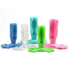 宠百思 狗狗刷牙磨牙棒 橡胶硅胶耐咬牙刷玩具刷牙牙齿清洁 湖蓝色 小号