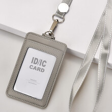 造物街 真皮工牌工作牌胸牌证件卡套工作证件卡套钥匙扣门禁身份员工胸牌保护学生展会公交挂绳套 灰色+金属挂绳
