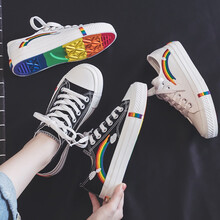 金典之旅帆布鞋女2021年春季新款百搭学生女鞋子女布鞋女港风ins潮板鞋子 黑色彩虹款 37