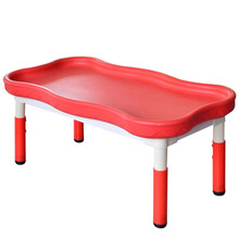 儿童积木桌子塑料玩具桌椅套装 幼儿园沙水盘游戏桌太空泥沙玩具 红色升降波浪桌120*60（52-64cm）