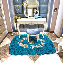 木兰进口新西兰羊毛毛混地毯现代简约入户门厅地毯家用门口走廊卧室床边飘窗手工织做3D立体雕花可定制地毯 孔雀蓝 600X1200CM
