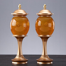 圆通佛具 佛前供灯长明灯台湾纯铜古法琉璃八吉祥插电长明灯led供佛灯 3号31厘米/对