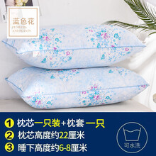 枕头单人双人决明子整头枕芯一对装带枕套家用护颈枕忱头 一只装】蓝色花羽丝绒枕头+枕套