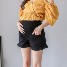 米度丽 孕妇短裤夏季时尚孕妇裤子薄款外穿打底裤牛仔短裤阔腿裤潮妈夏装 黑色 M