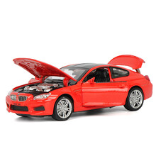汽车模型儿童玩具车模合金仿真车可开门声音灯光回力车儿童生日礼物 宝马M6-红色