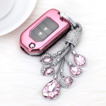 依喃 本田折叠汽车钥匙包套新思域雅阁CRV杰德飞度凌派XRV冠道缤智汽车钥匙扣壳 折叠可爱粉+女神之心（女配）