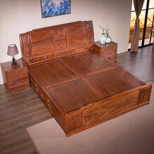 美如画 红木家具非洲花梨（学名：刺猬紫檀）床 实木 中式仿古卧室家具婚床三件套双人床雕花床