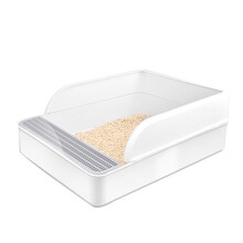 憨憨宠 猫砂盆猫厕所半封闭猫砂盆大号猫厕所猫沙盆猫屎盆猫盆砂宠物猫咪用品 半封闭猫砂盆 白色大号