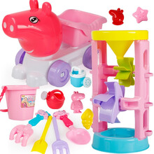 儿童沙滩玩具车套装大号宝宝玩沙子挖沙漏铲子工具女孩玩具 粉色猪马卡龙13件套