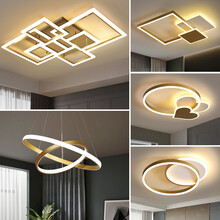 VVS美学灯 智能网红款现代简约客厅灯LED金色轻奢吸顶灯个性创意卧室灯书房全屋灯具套餐 三室两厅无极调光+遥控 包安装 到手价3388