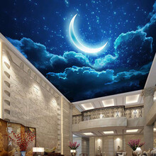 蓝鱼（LANYU）3D现代星空月亮天花板吊顶墙布壁布顶面背景墙壁画壁纸客厅卧室尺寸定制 加厚整张-无纺布