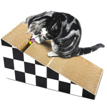 曼斯特瓦楞纸猫抓板三角形折叠带铃铛球互动猫玩具大尺寸折叠魔方瓦楞纸猫抓板 折叠魔方