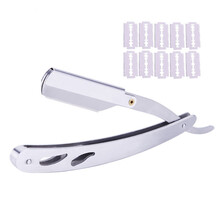 须到手动 老剃刀 刮胡刀 刮毛刀 胡须刀 剃胡刀 刮胡子 刀片 刮胡刀片 折叠式刀头 全钢制刀架 SM钢制：刮刀+10刀片