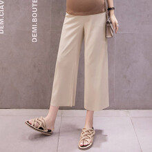 米度丽 孕妇裤孕妇裤子夏季薄款外穿潮妈九分休闲宽松冰丝阔腿裤夏装 杏色 L