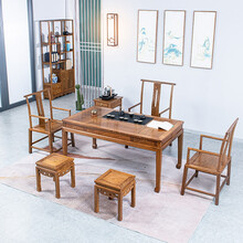 寻古红木家具非洲鸡翅木（学名：非洲崖豆木）全实木茶桌椅组合新中式办公室喝茶台茶艺桌泡茶桌 六件套：128茶桌+禅椅*3+雕花方凳*2