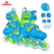 美洲狮（COUGAR）溜冰鞋儿童套装 可调轮滑鞋MZS885蓝色L码