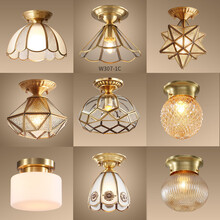 仟润 全铜过道灯走廊灯美式led小吸顶灯现代简约创意个性入户玄关门厅衣帽间阳台灯具T W307-1C一排第2个(20cm)+自购灯泡