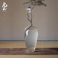 九土日式禅意玻璃花瓶透明磨砂水培花器简约现代家居餐桌客厅插花摆件 透明玻璃款