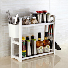 佳适宝 双层厨房置物架收纳架 塑料调料架子免打孔调味架储物架 白色