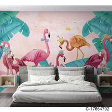 蓝鱼（LANYU）3D立体北欧电视背景墙壁纸红色火烈鸟树森林客厅卧室影视墙尺寸墙布定制 奢华质感-蚕丝布