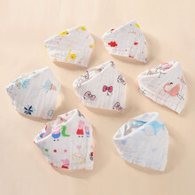 口水巾三角巾韩版洋气 婴儿泡泡新生儿纱布围嘴防吐奶百搭纯棉 5条装花色随机
