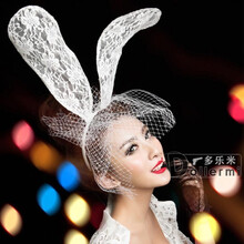 化妆舞会性感蕾丝女面具 圣诞节派对公主 半脸情趣眼罩 黑色面具 白色长耳面纱发箍