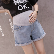 敏潮格伦孕妇牛仔短裤夏季潮妈阔腿裤休闲外穿夏季托腹三分裤夏天孕妇热裤 牛仔蓝 XL