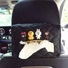 赛霸奥 汽车椅背遮阳板纸巾盒套车载车用卡通挂式纸巾盒男女可爱抽纸盒袋 全身熊兔鸡(黑)