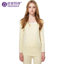 倍爱妈咪  月子服孕妇保暖内衣针织棉睡衣哺乳衣秋衣秋裤套装 印花黄色 M码