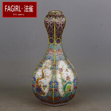 法雀大清雍正珐琅彩花鸟纹六方蒜头瓶 做旧仿真官窑古瓷器 古玩收藏摆件