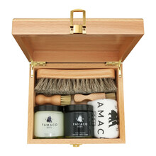 FAMACO 法国铂金鞋油鞋刷套装 黑色无色棕色鞋油套装 进口光面皮护理霜皮鞋补色上光保养油榉木礼盒 清洁护理套装二（清洁啫喱+保养油黑色）