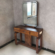 厂家直销复古实木美发理发店镜台落地镜发廊剪发镜子四面双面镜台 单面单人靠墙 (带灯镜台) 官方标配
