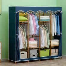 淘之良品 简易实木质衣柜现代简约衣帽架组装加厚加粗组合宿舍收纳布衣橱布艺柜子收纳柜加固挂衣柜 168cm款-深蓝