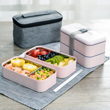 尚菲优品（SFYP）日式双层饭盒 分隔便当盒304不锈钢加厚餐盒 1120ml日式饭盒 送筷勺保温袋KL299-3