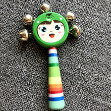 拔浪鼓 婴儿玩具卡通制玩具拨浪鼓 质手摇鼓摇铃0-1岁儿童宝宝早教 荧光绿 绿帽子手摇铃