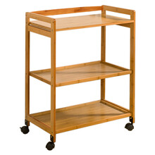 九夫人厨房微波炉置物架层架可移动带轮餐车落地多层客厅收纳架储物架火锅店蔬菜架子 原色无抽屉移动推车 带刹车