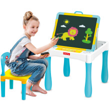 费雪(Fisher-Price)多功能学习游戏桌 儿童手提画板画架可调节幼儿磁性画板画桌宝宝桌面玩具2-8岁540017