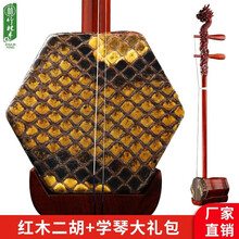 竹林丰 红木二胡乐器 成人专业演奏考级 儿童初学二胡通用民族乐器 红木原色龙头款+天然蟒皮+全套配件+琴盒+校音器