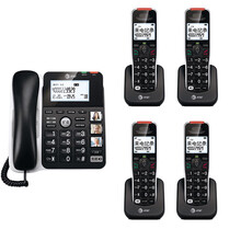 AT&T 54102数字无绳中文图标子母机家用办公 电话机时尚固定有线座机 黑色一拖四中文版