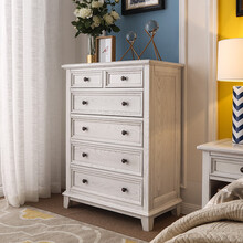 居上尚家 斗柜 美式乡村白蜡木实木六斗柜 客厅收纳柜储物柜 卧室简约储物柜抽屉式六斗橱立柜 白色做旧 象牙白 实木六斗柜【白蜡木+水性漆】