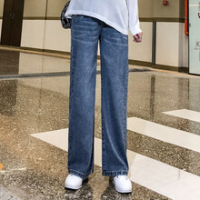 夏季夏装孕妇裤阔腿牛仔裤新款春装长裤韩版时尚外穿宽松潮妈托腹裤春款 蓝色 M